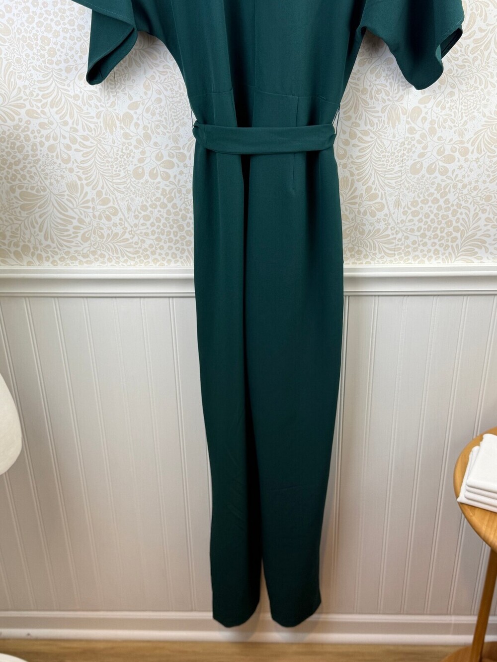 Hutch from Anthropologie Dark Green Wrap-Front V-Neck Belted Jumpsuit - Size - 6 - Picture 2 of 9